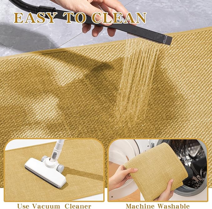 chakme Bathroom Rugs Mat 47x25, Ultra Thin Non Slip Bath Mat Large Quick Dry Absorbent Bath Mat for Bathroom Floor, (Yellow, 47"x25")