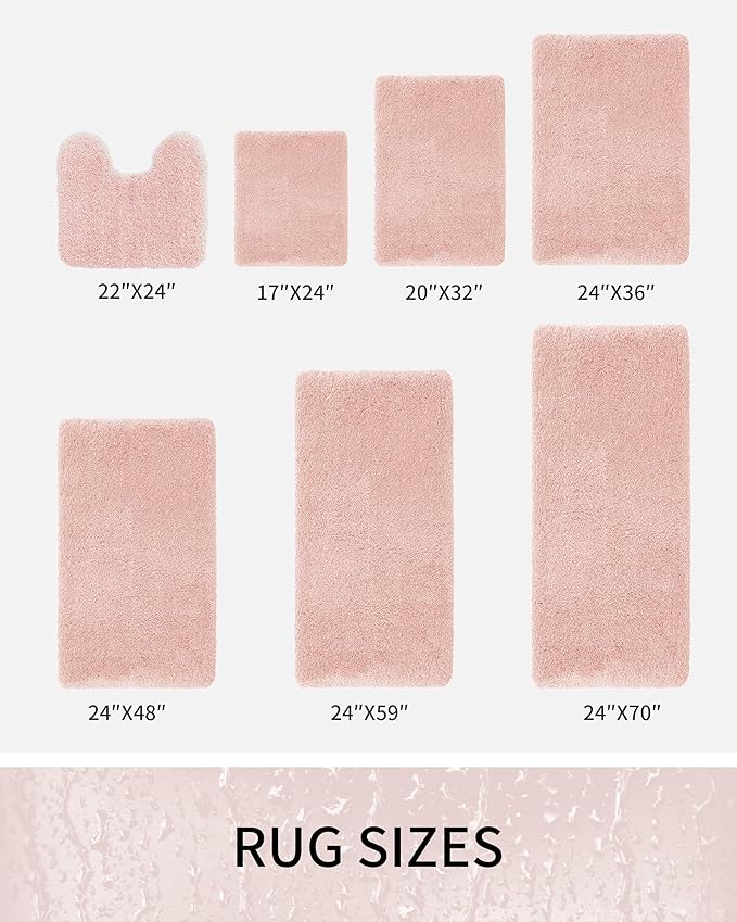 Bathroom Rugs 70x24, Ultra Thick Shaggy Soft Microfiber Absorbent Bath Rug, High Density Foam Latex Non Slip Backing, Machine Washable Bath Mats for Bathroom Floor & Sink, Pink