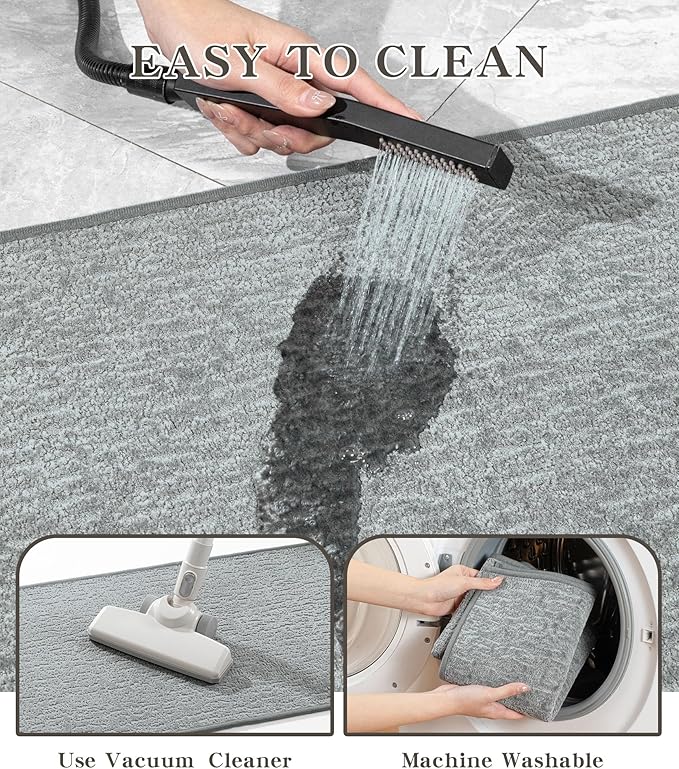 chakme Bathroom Rugs Mat 24x17, Ultra Thin Non Slip Bath Mat Small Quick Dry Absorbent Bath Mat for Bathroom Floor, (Light Grey, 24"x17")