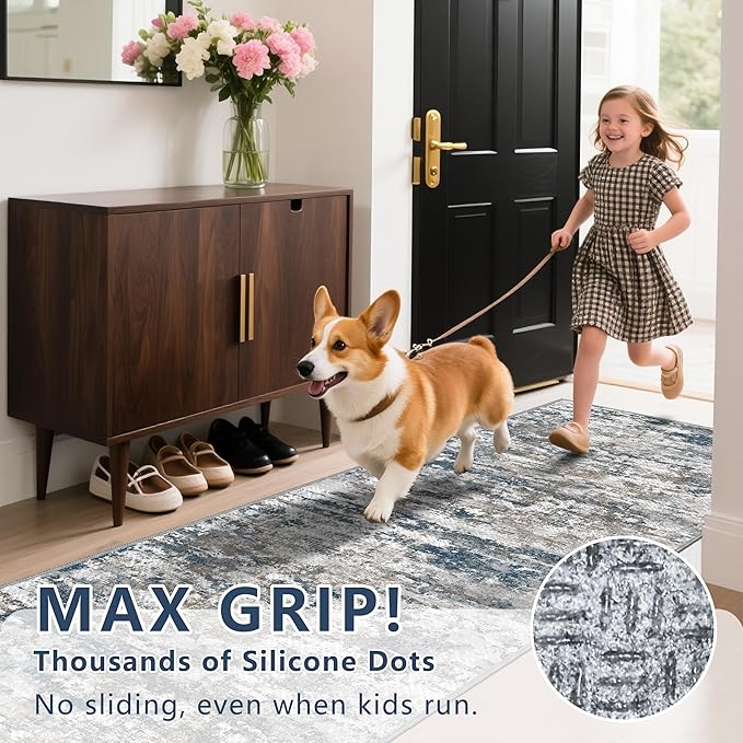 Kitchen Rugs Ultra Non-Slip 2.6x12 Washable Runner Rug Abstract Tear and Stain Resistance No Pile Lightweight Runners for Entryway, Hallway, Walkway, Bedside, Entrance, Multi