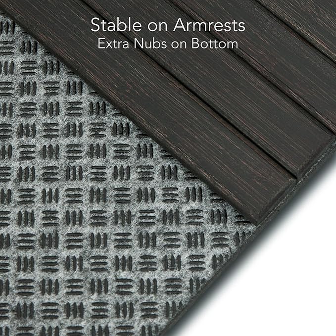 DETOR Sofa Arm Tray with Spacious 12.4" x 5.4" Storage Box, Black-Stained Bamboo Finish, Enhanced Non-Slip Felt Bottom, Sturdy Bamboo Slats, Fits Armrests 6" and Wider