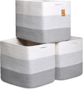 NaturalCozy 13x15x13 Kallax Storage Cubes Bins, 3 Pack | Cotton Rope Cube Storage Bin Woven Baskets for Organizing | Kallax Insert Storage Baskets for Shelves Organizer, Kids Toy, Closet Baby Nursery