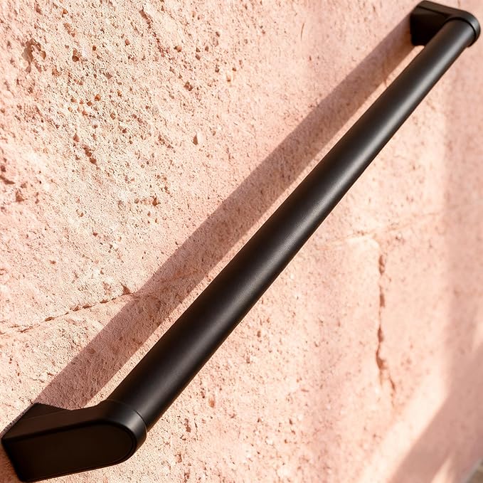 6FT Modern Aluminum Handrail Set - ADA Compliant Indoor & Outdoor Stair Railing. 1.4" Diameter Grab Bar. Wall-Mounted with 90°Wall Return End. Rust-Free, (6 FT Matte Black- Two Joined Pieces)