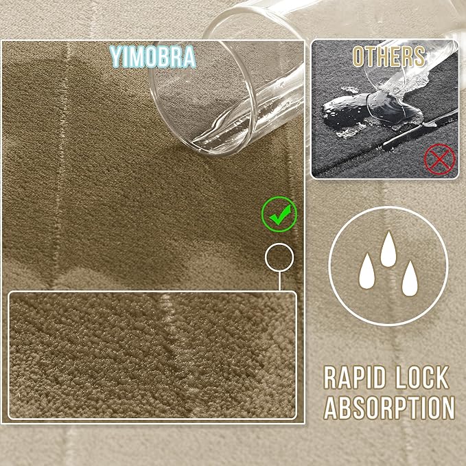 Yimobra Memory Foam Bathroom Rugs Sets 2 Piece - Super Soft Absorbent Quick Dry Bath Mat Set, Machine Washable Non Slip Floor Carpet for Tub Shower & Single Sink (17x24 & 31.5x20 Inch, Pale Khaki)