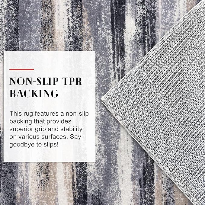 Modern Abstract Bedroom Runner Rug 2x7, Grey Black Multi Washable Kitchen Runner, Non-Slip Soft Thin Faux Wool Mat for Entryway, Hallway, Laundry Room, Indoor Home Decor