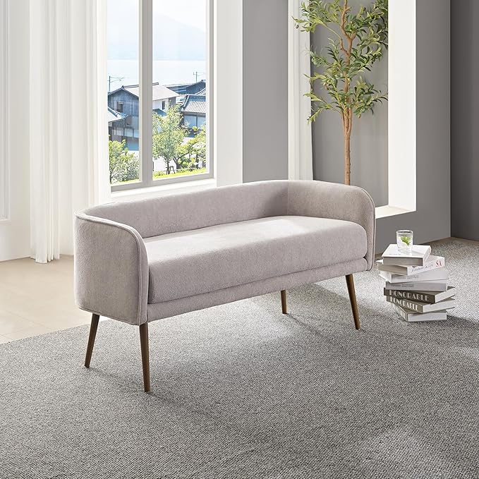 Bedroom Bench with Low Back, Inside Metal Frame, Extra Seat for Living Room, Entryway or Dinning Bench(Light Gray) …