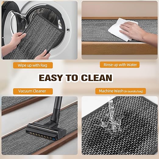 Deerly Linen Stair Treads Non Slip 10pcs Comfortable Stair Runner for Wooden Steps Peel and Stick Stairs Carpet Treads Indoor Staircase Covers Mat with Self-Adhesive Backing 8"X30" Black White