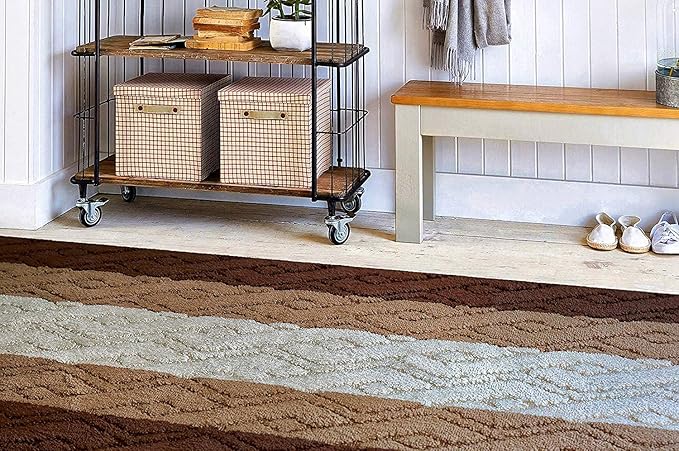Custom Size Hallway Runner Rug Damask Brown Color 31 inch Wide Select Your Length Non-Slip (Skid Resistance) Rubber Backing 28 feet x 31 inch
