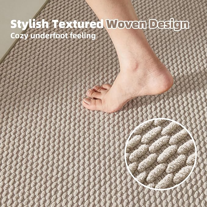 Bathroom Runner Rug, Long Bath Mat Washable Thin Quick Dry Low Pile Bathroom Runner Rugs 24 x 60 Non Slip, Beige 24"x60"