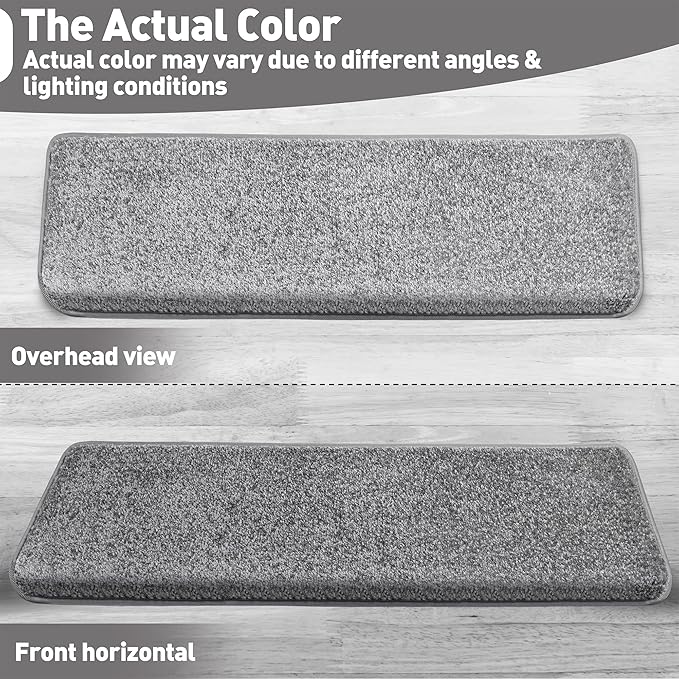 PURE ERA Bullnose Carpet Stair Treads Set Tape Free Non-Slip Indoor Stair Protectors Pet Friendly Rugs Covers Soft Skid Resistant Washable Reusable 9.5" x 30"(2 Pieces,Light Gray)