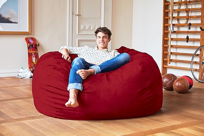 Lumaland Luxurious 5ft Large Bean Bag Chair with Microsuede Cover - Ultra Soft, Foam Filling, Washable Bean Bag Sofa for Kids, Teenagers, Adults - Sack Chair for Dorm, Family Room - Red