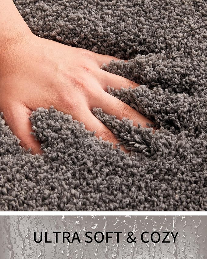 Bathroom Rugs 36x24, Ultra Thick Shaggy Soft Microfiber Absorbent Bath Rug, High Density Foam Latex Non Slip Backing, Machine Washable Bath Mats for Bathroom Floor & Sink, Dark Grey
