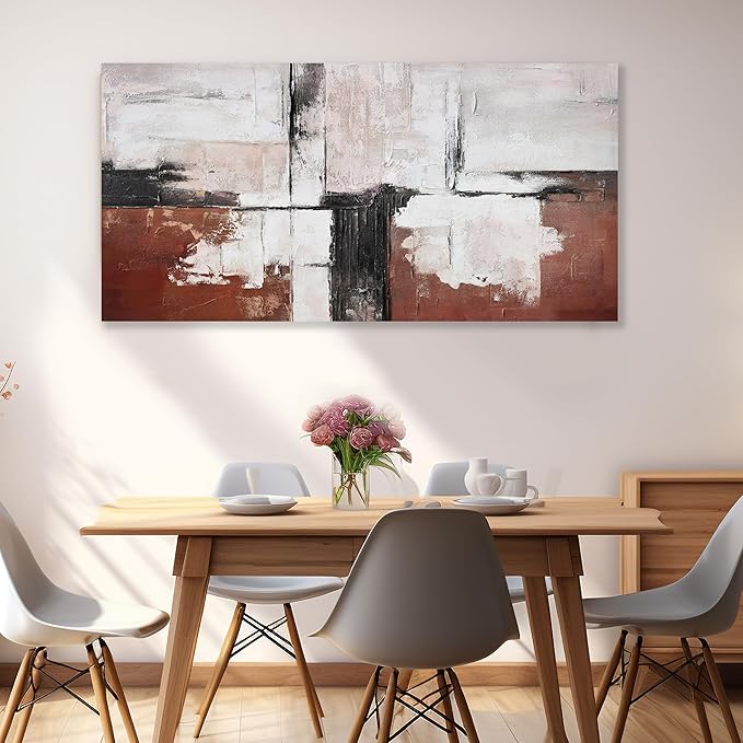 Glvzygy Abstract Wall Art Brick Red and Black and White Abstract Canvas Wall Decor Artwork Painting Modern Wall Art With Frame for Living Room Bedroom Office Home Wall Decor 24"x48"