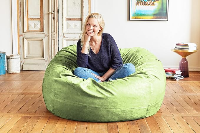 Lumaland Luxurious 4ft Large Bean Bag Chair with Microsuede Cover - Ultra Soft, Foam Filling, Washable Bean Bag Sofa for Kids, Teenagers, Adults, Pets - Sack Chair for Dorm, Kid's Room - Light Green