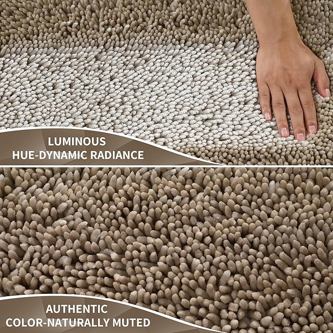 Yimobra Bathroom Rugs Sets 2 Piece, Soft Absorbent Bath Mat and U-Shaped Toilet Rug with Non Slip Backing, Luxury Shaggy Bath Mats for Bathroom, Machine Washable, 24"x17"+24"x20", Camel