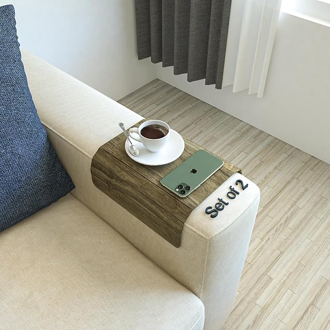 Set of 2 Wooden Sofa Tray, Armrest Tray Table for Couch, Foldable, Flexible Sofa Tray with 15.8"" x 11"", Snacks, Remote Control or Phone Holder | Celine