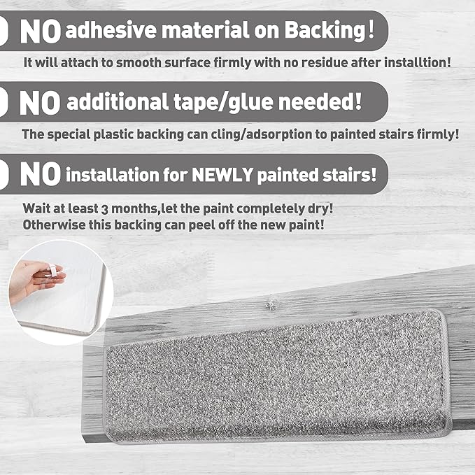 PURE ERA Bullnose Carpet Stair Treads Set Tape Free Non-Slip Indoor Stair Protectors Pet Friendly Rugs Covers Soft Skid Resistant Washable Reusable 9.5" x 30"(2 Pieces,Light Gray)