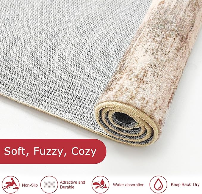 KOZYFLY Modern Abstract Hallway Runner Rug, 2x6 Washable Rug Runner Non-Slip Soft Kitchen Rugs, Print Blush Brown Carpet Runner for Entryway Bathroom Laundry Room Foyer