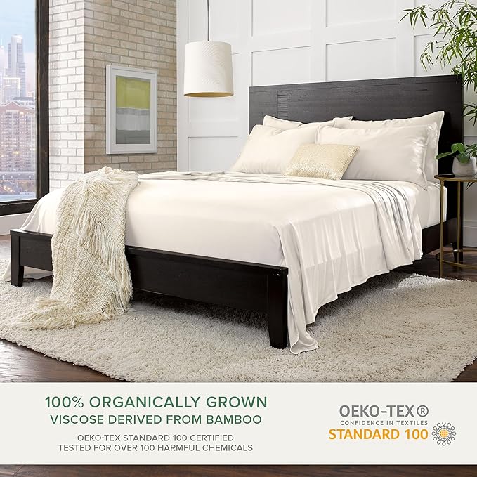 Pure Bamboo King Sheets, Genuine 100% Organic Viscose Derived from Bamboo Bed Sheet Set, Luxuriously Soft & Cooling, Double Stitching, 2 Year Quality Promise (King, Ivory)