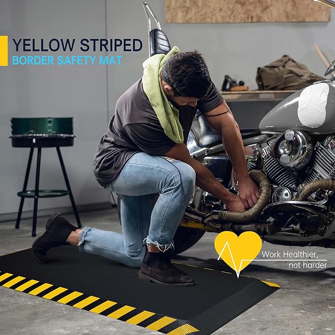 FEATOL Anti Fatigue Mat Industrial, Ergonomic Standing Floor Mat for Work for Stand -Safety Support for Leg & Back Pain(Yellow Border, 20" x 48", 2PC)