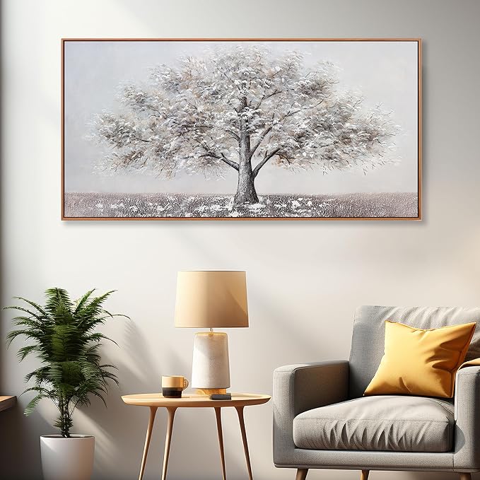 Abstract Wall Art Tree of Life White Background Canvas Wall Decor Framed Artwork Modern Aesthetic Suitable for Living Room Bedroom and Office Home Decor 20x40 In