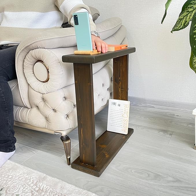 Very Narrow 7 inch Width Side Table for Small Apartment Space Between Chairs, Skinny Table for Recliner, Couch, Armchair, Thin Slim End Table for Living Room, Bedroom,Drinks (Walnut)