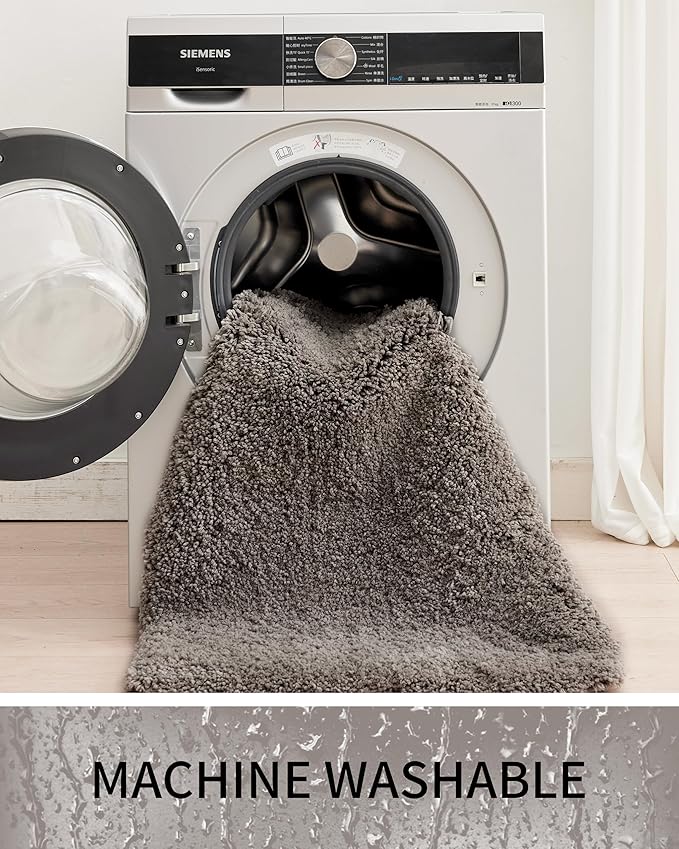 Bathroom Rugs, Ultra Thick Shaggy Soft Microfiber Absorbent Bath Rug, High Density Foam Latex Non Slip Backing, Machine Washable Bath Mats for Bathroom Floor & Sink 24x17, Dark Grey