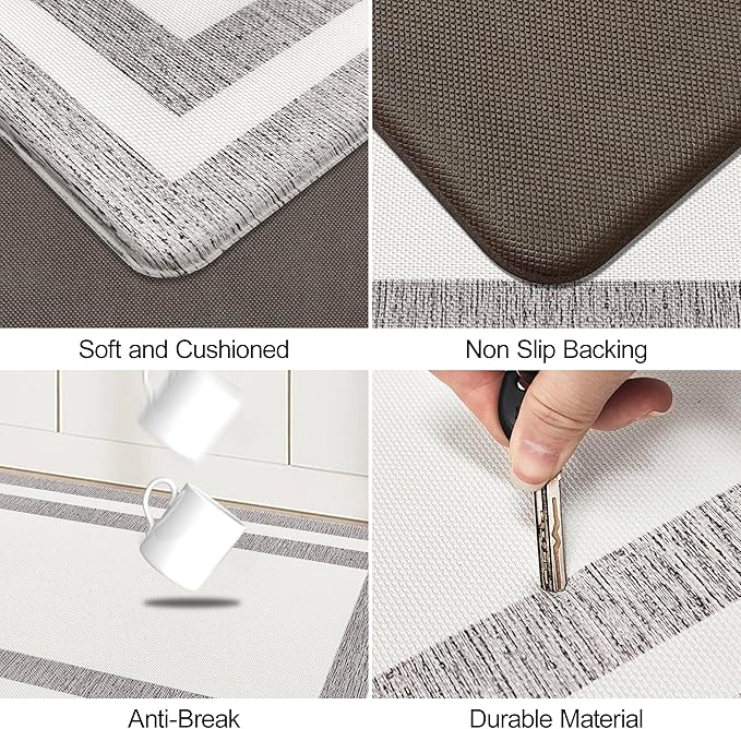 Kitchen Rugs Cushioned Anti Fatigue Kitchen Mats for Floor Ergonomic Comfort Standing Mat for Kitchen Non Slip Waterproof Memory Foam Kitchen Rug for Floor, Office, Laundry 17.3"x94.5" White