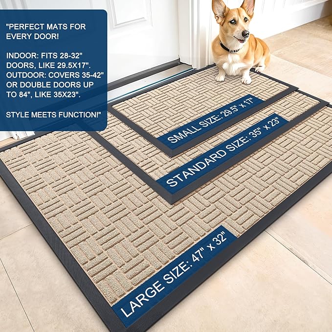 OLANLY Front Door Mat Outside Entrance 71x47, Absorbent, Heavy Duty Sturdy Natural Rubber Doormat Indoor Outdoor, Non-Slip, Stain and Fade Resistant, Low Profile Floor Mat for Entryway, Latte White