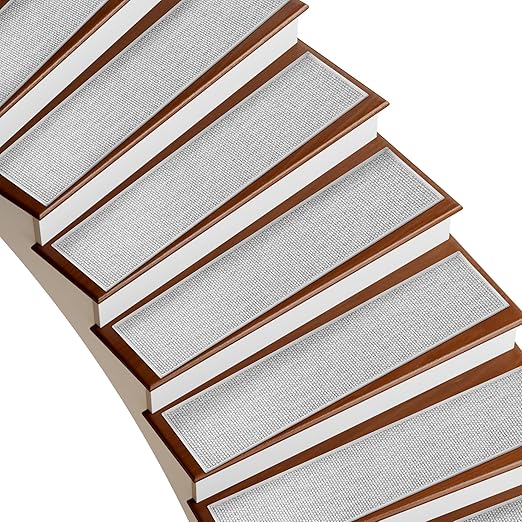 Deerly Carpet Stairs Runner Non Slip 7pcs Breathable Linen Stair Runner for Wooden Steps Peel and Stick Stairs Treads Indoor Absorbent Staircase Covers Mat with Self-Adhesive Backing 8"X30" Grey