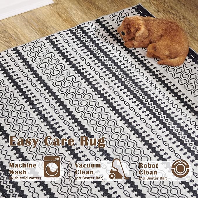 jinchan Geometric Honeycomb 8x10 Area Rugs - Moroccan Machine Washable Low-Pile Stain Resistant Modern Ultra-Thin Non-Slip Carpet for Kitchen Living Room Bedroom Dining Room (8x10ft, Black)