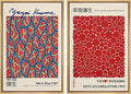 MUDECOR Framed Canvas Print Wall Art Blue Red Dots by Yayoi Kusama Japanese Nature Illustration Modern Art Decorative Multicolor Geometric Minimal for Bedroom - 16"x24"x2 Natural