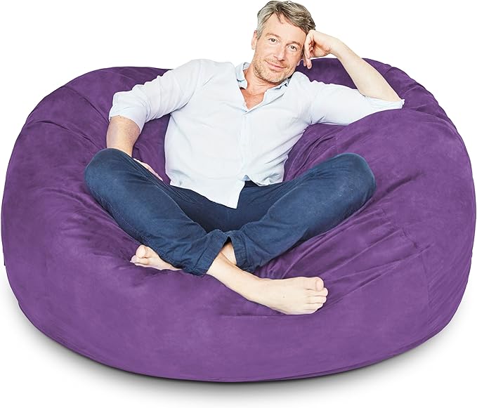 Lumaland Luxurious 5ft Large Bean Bag Chair with Microsuede Cover - Ultra Soft, Foam Filling, Washable Bean Bag Sofa for Kids, Teenagers, Adults - Sack Chair for Dorm, Family Room - Purple
