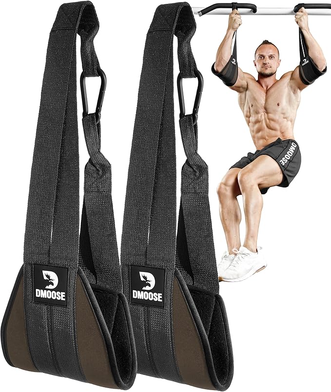 DMoose Fitness Hanging Ab Straps for Pull Up Bar & Core Strength Training - Thick Padded Arm Strap for Ab Swing with 2 Rust-Resistant Carabiners - Pull Up Straps for Ab Workouts at Home and Gym