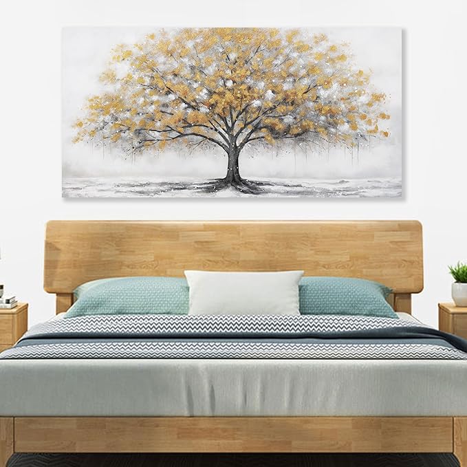 Glvzygy Wall Art Abstract Gold Tree of Life Canvas Modern Art Oil Painting Texture Tree Painting Living Room Bedroom Dining Room Home Office Decor Wall Decor 24" x 48"