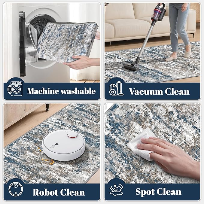 Runners for Hallways Ultra Non-Slip 2x4 Washable Kitchen Rug Abstract Tear and Stain Resistance No Pile Hand-Woven Style Lightweight Runners for Entryway, Laundry Room, Bedside, Multi