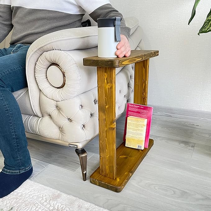 Skinny Side Table 7 inch Wide for Small Apartment Between Chairs, Very Narrow Table for Recliner, Couch, Armchair, Thin Slim End Table for Living Room, Bedroom,Drinks (Chestnut)