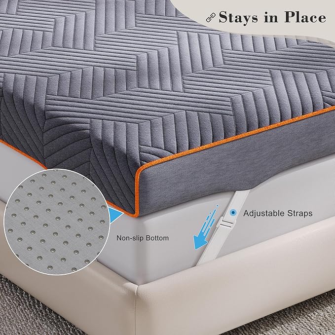 EnHomee Memory Foam Mattress Topper,4 Inch Queen Mattress Topper Pressure Relief with Cooling Gel and Removable & Washable Embossed Cover, CertiPUR-US & Oeko-TEX Certified, Grey, Queen