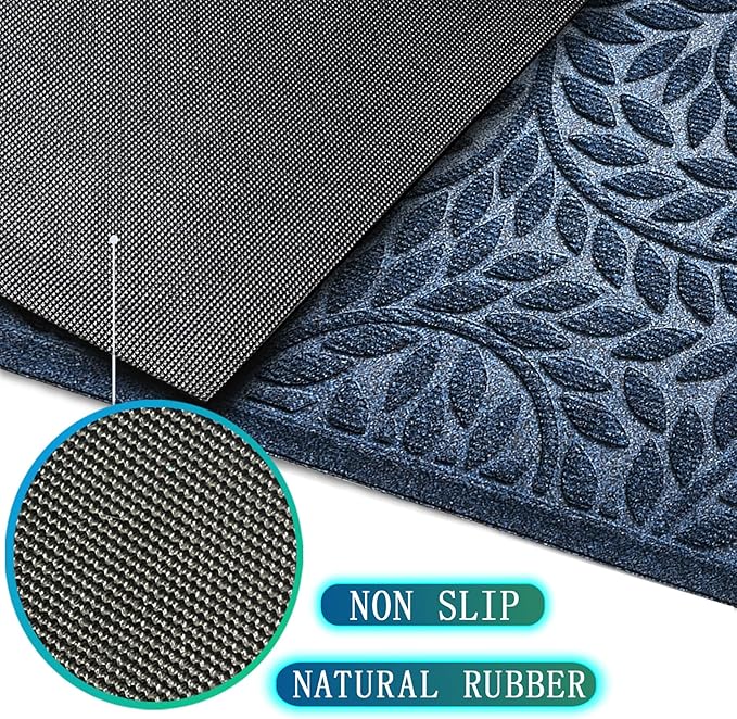 Bulijojo Front Door Mat Entrance,Durable Heavy Duty Welcome Mat,Thick Absorbent Natural Rubber Non Slip Mat,Sturdy Entryway Blue 17"x30"