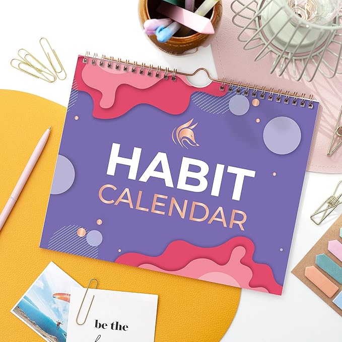 Clever Fox Habit Calendar Circle – 24-Month Inspirational Daily Habit Tracker with Colorful Pages – Routine & Goal Planner Journal (Lavender & Red)