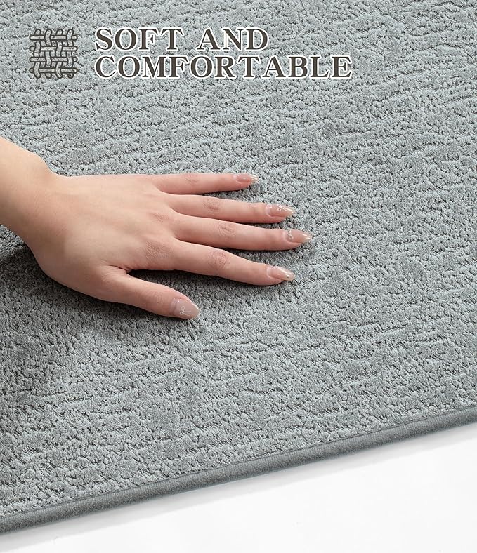 chakme 2 Piece Bathroom Rug Set, Ultra Thin Bath Mat, Quick Dry, Absorbent, Non Slip, Machine Washable, Light Grey, 17" x 24"