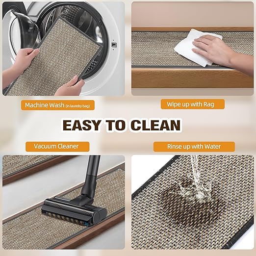 15pcs Stairs Treads and 1 Landing Carpet, Breathable Chenille Stair Carpet Non Slip for Wooden Steps Rubber Backing Stairs Runner Indoor Treads Stair Covers Mat 8"X30" and 30"X30"