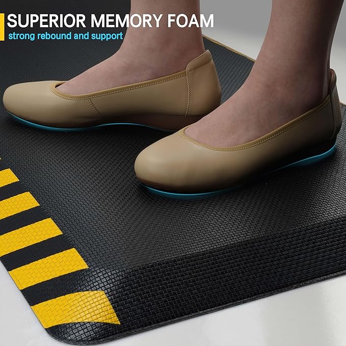 FEATOL Anti Fatigue Mat Industrial, Ergonomic Standing Floor Mat for Work for Stand -Safety Support for Leg & Back Pain(Yellow Border, 20" x 32", 2PC)