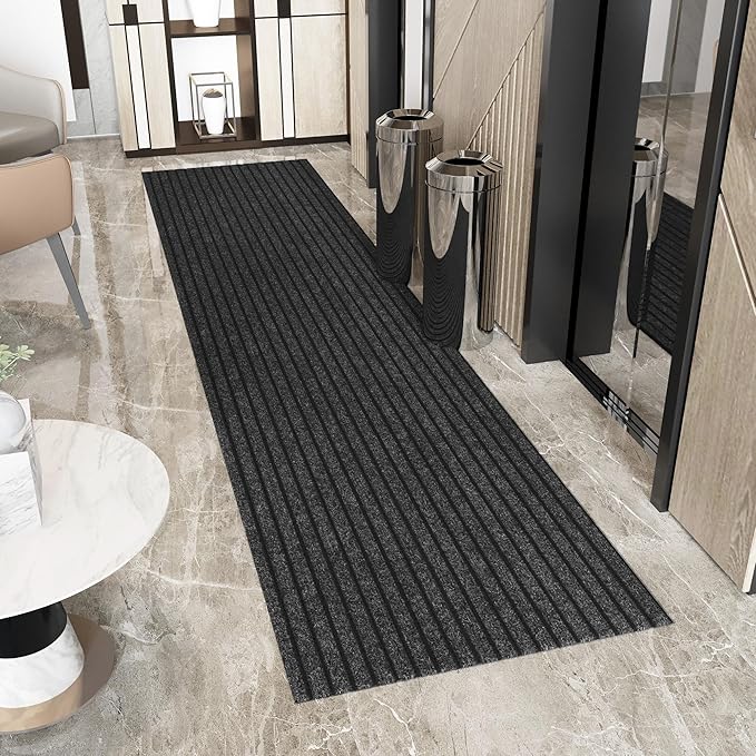 Ottomanson 2'7" x 47' Hallway Runner with Scraper Pile - Extra Durable Non-Slip Rug Mat for Indoor & Outdoor Use - Ideal for Kitchen, Entryway & Garage - High-Traffic Carpet, Black