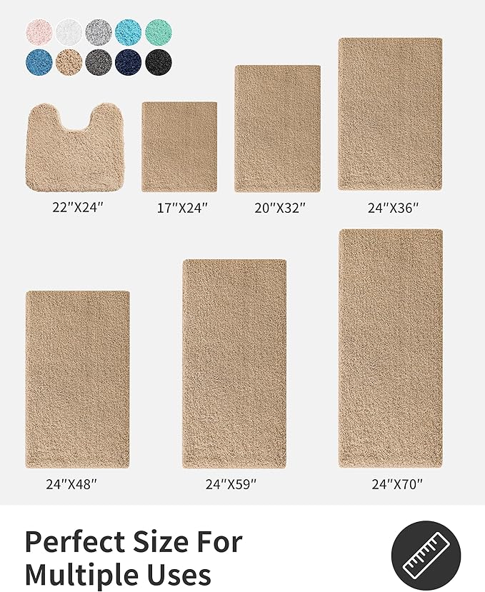 ILANGO Beige Bathroom Rugs 60" × 24" Non Slip & Super Absorbent Extra Thick Soft, Washable Bath Carpet Runner for Floor, Microfiber Plush Shaggy Bath Mats with Rubber for Bedroom Bathtub Shower Room