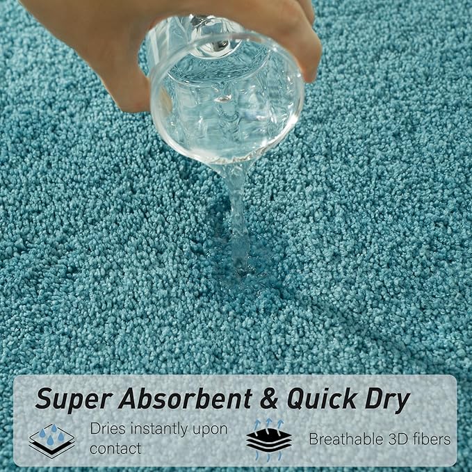 Luxury Quick Dry Non-Slip Bathroom Rugs【17'' x 24'' Blue】 Highly Absorbent Washable and Ultra Soft, Extra Thick Fluffy Bath Mats for Shower/Kitchen/Bathtub Floor