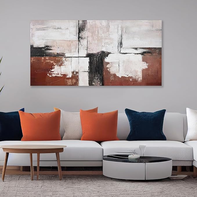 Abstract Framed Wall Art Modern Art Brick-Red and Black White Abstract Wall Art Home Decor Wall Modern Abstract Wall Art for Living Room Bedroom Office 20"x40"
