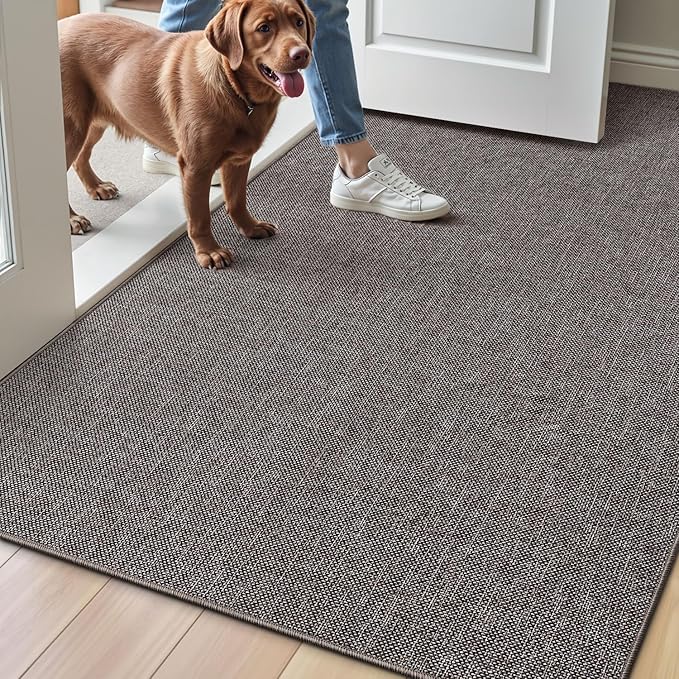 LUMI Ultra Thin Door Mat for Entryway, 32"x48" Low Profile Non Slip Rubber Backing Indoor Doormat, Easy Clean Welcome Entrance Mat for Inside House, Patio, Brown