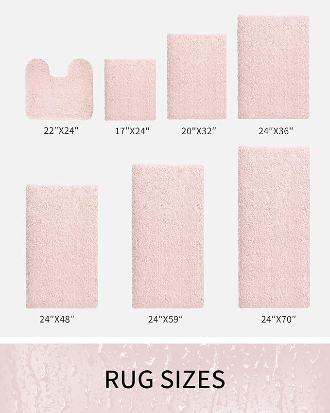 Bathroom Rugs 36x24, Ultra Thick Shaggy Soft Microfiber Absorbent Bath Rug, High Density Foam Latex Non Slip Backing, Machine Washable Bath Mats for Bathroom Floor & Sink, Pink