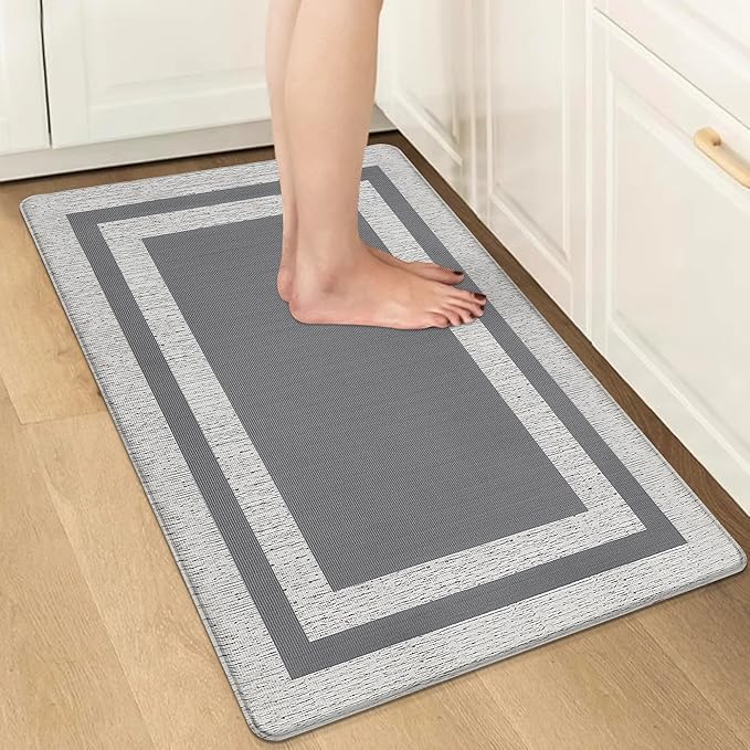 Small Kitchen Mat Cushioned Anti Fatigue Memory Foam Cushioned Rugs Non Slip Comfort Standing Kitchen Floor Mat for Kitchen, Office, Sink, Laundry, Waterproof & Ergonomic 17.3"x27.5" Grey